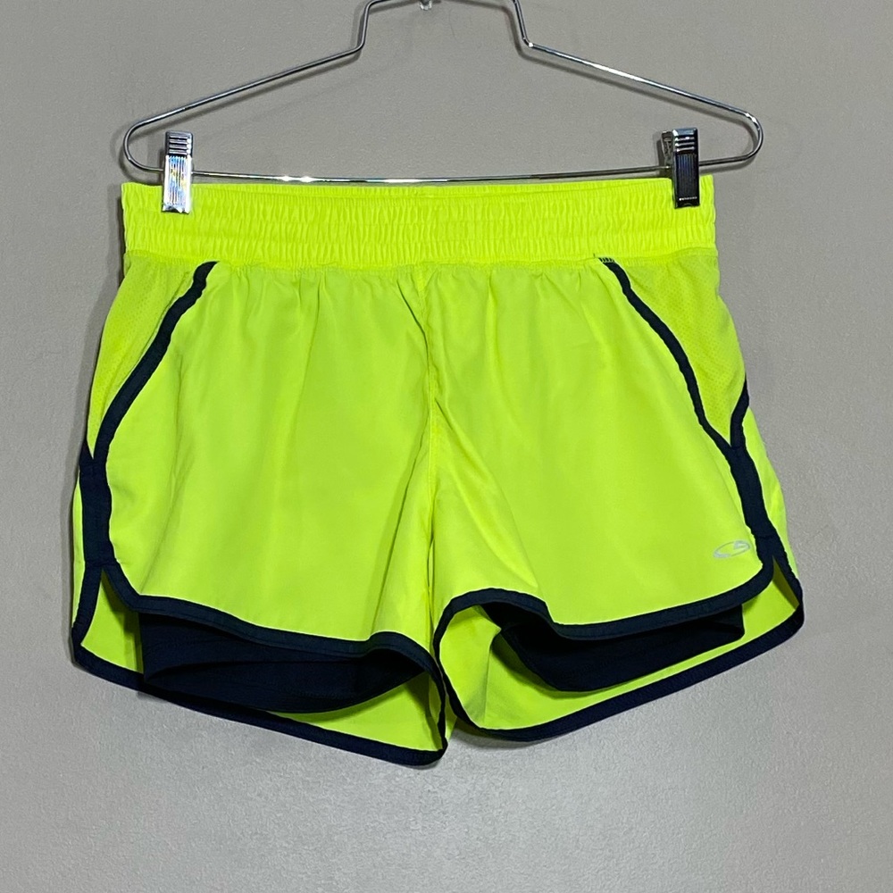 Champion duo dry neon green shorts with inner tights shorts attached Sz M